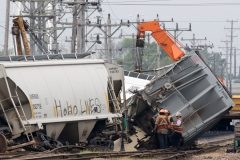 Union Pacific Railroad crew began cleanup and track repair from 13 empty bulk storage container cars that derailed, eight laying on their sides, south of Capitol Drive and west of I-41 at about 10 p.m. Aug. 20.