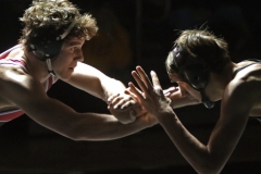 Sussex Hamilton's Jesse Fryda (left) squares off with Menomonee Fall's Henry Hansen in a 160-pound match that Fryda won in a 9-3 decision at Menomonee Falls on Jan. 26.