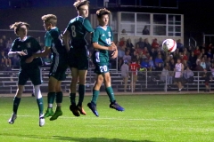 Wauwatosa West's defenders Monroe Phillips (left), Thomas Schmidt, Connor Hipke and Danny O'Neill levitate to block a Wauwatosa East penalty kick at the Wauwatosa Soccer Field on Sept. 19.